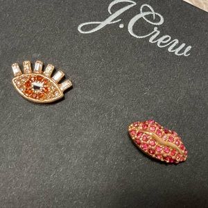 JCREW PAVE LIP AND EYE STUD EARRINGS